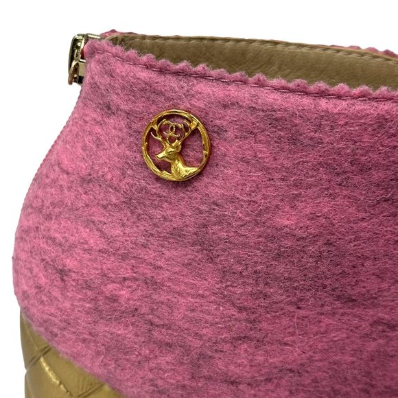 CHANEL 15A Pink Felt Ankle Booties Gold Quilted Block Heel IT 38, US 8 A G30906 - Picture 13 of 16
